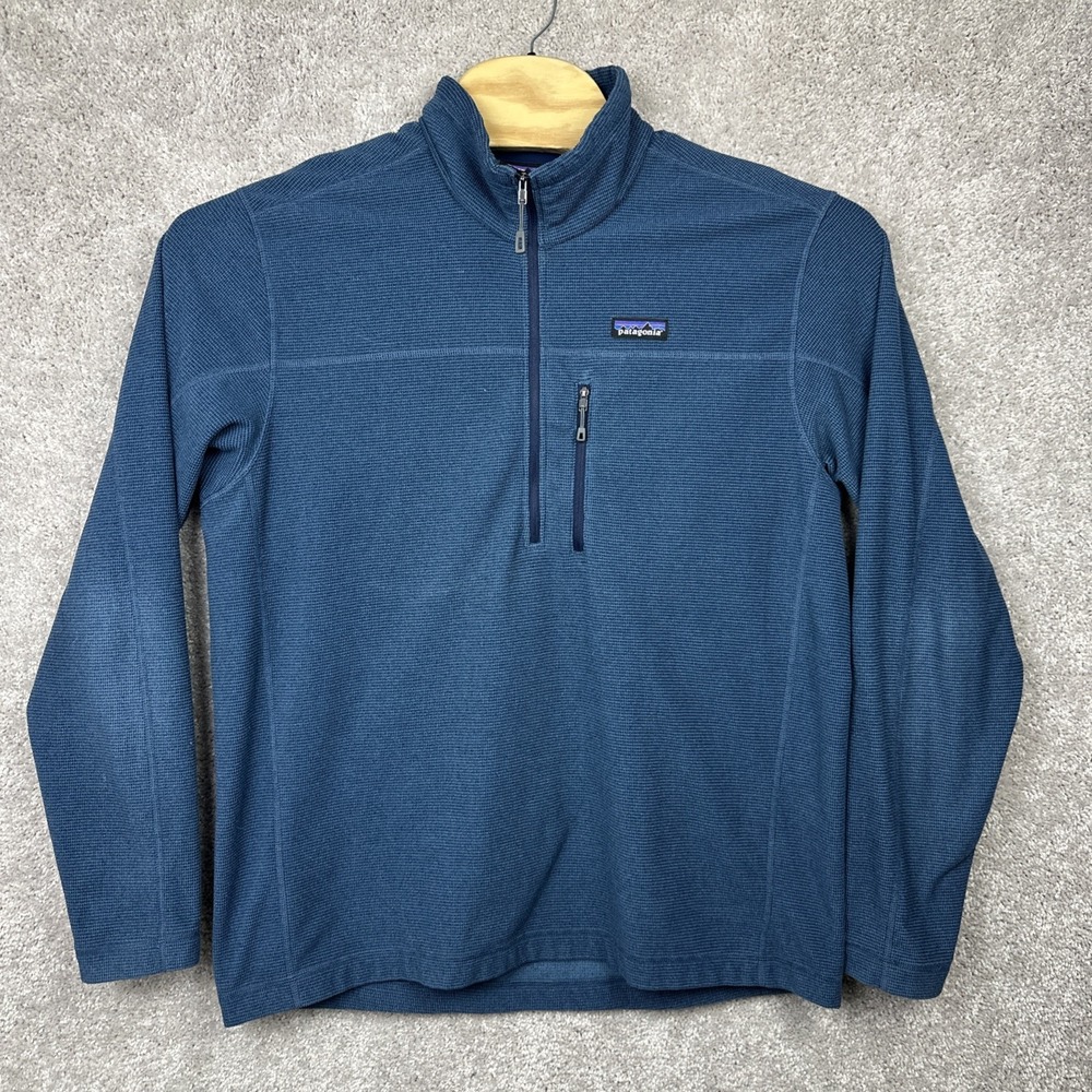 Patagonia Oakes 1/4 Zip Pullover Men's XL Blue Fleece Hiking Grid Waffle 27325